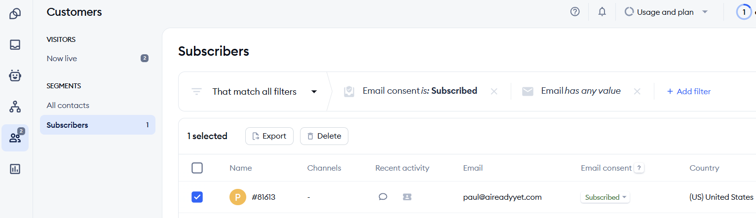 Tidio customers subscribers