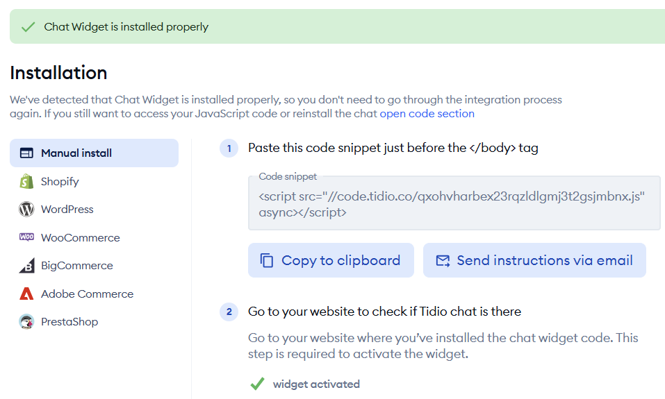 Tidio installation script
